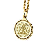LKBEADS Collier pendentif rond de 28 mm en argent sterling 925, gravé de l'initiale grecque Xi, plaqué or, pour hommes et femmes, avec câble de 45 cm (18 pouces), bijou fait main |LK_ENGP_0017