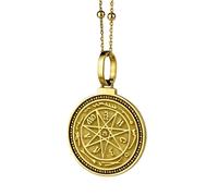 LKBEADS Collier pendentif rond de 28 mm en argent sterling 925, gravé du signe du Taureau, plaqué or, pour hommes et femmes, avec câble de 45 cm (18 pouces), bijou fait main |LK_ENGP_0508