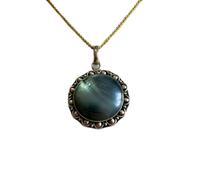 LKBEADS Collier pendentif rond en argent sterling 925 avec pierre précieuse Labradorite naturelle et chaîne forçat résistante. Bijou fait main | LK_SGMP_0143