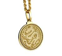 LKBEADS Collier pendentif rond en argent sterling 925, motif colombe gravée, 28 mm, plaqué or, pour homme et femme, avec câble de 45 cm (18 pouces), bijou fait main |LK_ENGP_0543