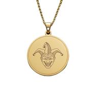 LKBEADS Collier pendentif rond en argent sterling 925 plaqué or avec gravure Joker et chaîne câble de 45,7 cm (18 pouces). Bijou fait main pour homme et femme | LKD_EGP_00510