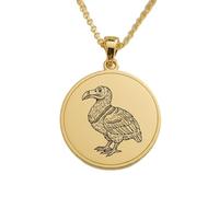 LKBEADS Collier pendentif rond en argent sterling 925 plaqué or, orné d'un dodo gravé, avec chaîne maille forçat de 45 cm (18 pouces). Bijou fait main pour homme et femme | LKD_EGP_00867
