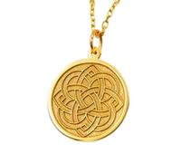 LKBEADS Collier pendentif rond en argent sterling 925 plaqué or, orné d'un motif quaternaire en relief. Chaîne câble de 45,7 cm (18 pouces). Bijou unisexe fait main | LK_EMBO_00558