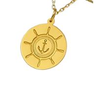 LKBEADS Collier pendentif rond en argent sterling 925 plaqué or, orné d'une gravure de roue de navire. Chaîne maille forçat de 45,7 cm (18 pouces). Bijou fait main pour homme et femme | LKD_EGP_00036