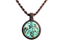 LKBEADS Collier pendentif rond en chrysocolle naturelle avec cordon en cuir - Bijou fait main - Communication et guérison émotionnelle | LK_SGMP_0476