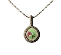 LKBEADS Collier pendentif rond en pierre précieuse rubis zosite naturelle avec cordon en cuir. Bijou artisanal sublimant la passion. Médaillon sublimant la passion |LK_SGMP_0444