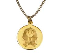 LKBEADS Collier pendentif rond gravé de Toutankhamon, en argent sterling 925 plaqué or, avec chaîne maille forçat de 45,7 cm (18 pouces). Bijou fait main pour homme et femme | LKD_EGP_00016