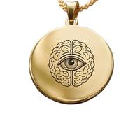 LKBEADS Collier pendentif rond « Œil de l'esprit » gravé, en argent sterling 925 plaqué or, avec chaîne maille forçat de 45,7 cm (18 pouces). Bijou fait main pour homme et femme | LKD_EGP_00524
