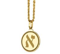 LKBEADS Collier pendentif rond Oxford gravé en argent sterling 925 (28 mm), plaqué or, avec câble de 45 cm (18 pouces). Bijou fait main |LK_ENGP_0209