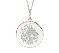 LKBEADS Collier pendentif rond représentant un doberman | LK_NLC_02369 | round flower medallion 24mm nature inspired disc necklace with 18 inch cable chain meaningful botanical