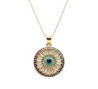 LKBEADS Collier pendentif roue des 7 chakras en argent sterling 925 plaqué or avec breloque ronde multi-pierres 18x18mm et chaîne câble de 45 cm (18 pouces). Bijou fait main |LK_SCA_0127