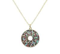 LKBEADS Collier pendentif roue des 7 chakras en argent sterling 925 plaqué or avec breloque ronde multi-pierres de 22 mm et chaîne câble de 45 cm (18 pouces), bijou fait main |LK_SCA_0131