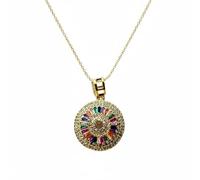 LKBEADS Collier pendentif roue des 7 chakras en argent sterling 925 plaqué or avec breloque ronde multi-pierres de 22 mm et chaîne câble de 45 cm (18 pouces), bijou fait main |LK_SCA_0130