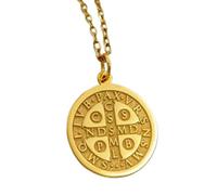 LKBEADS Collier pendentif Saint Benoît en argent sterling 925 plaqué or, chaîne maille forçat de 45,7 cm (18 pouces), pendentif rond, bijou unisexe fait main | LK_EMBO_00094