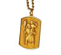 LKBEADS Collier pendentif Saint Christophe 3D en argent sterling 925, de forme rectangulaire, avec chaîne câble de 45 cm plaquée or | LKD_3DM_00051