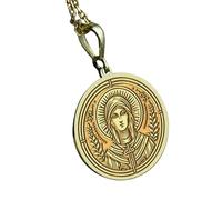 LKBEADS Collier pendentif Sainte Brigitte en relief, en argent sterling 925 plaqué or, chaîne câble de 45,7 cm (18 pouces), breloque ronde, bijou unisexe fait main | LK_EMBO_00640