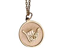 LKBEADS Collier pendentif Shaka Aloha en argent sterling 925 plaqué or, chaîne câble de 45,7 cm (18 pouces), pendentif rond, bijou unisexe fait main | LK_EMBO_00560