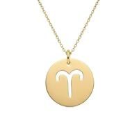 LKBEADS Collier pendentif signe du zodiaque Bélier doré | LK_NLC_01676 | Pendentif rond plaqué orné d'un symbole astrologique disque de 22 mm avec chaîne câble de 45 cm bijou horoscope anniversaire