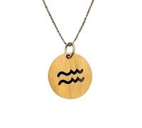LKBEADS Collier pendentif signe du zodiaque Verseau |LK_NLC_01657 | Collier pendentif rond de 22 mm avec pendentif horoscope plaqué or symbole astrologique chaîne câble de 45 cm (18 pouces)
