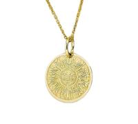 LKBEADS Collier pendentif soleil en argent sterling 925 doré | LK_NLC_00050 | Collier avec médaillon rond gravé soleil céleste de 26 mm plaqué or et chaîne câble de 45 cm symbole de la nature