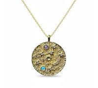 LKBEADS Collier pendentif soleil et étoiles célestes en argent sterling 925 plaqué or avec breloque ronde multi-pierres 26x26mm et chaîne câble de 45 cm (18 pouces), bijou fait main |LK_SCA_0141