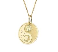 LKBEADS Collier pendentif Soleil Lune Yin Yang | LK_NLC_00024 | Pendentif globe terrestre rond gravé plaqué or 26 mm avec chaîne de 45 cm (18 pouces) idéal comme cadeau.