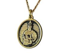 LKBEADS Collier pendentif tête de mort et bougie en relief, en argent sterling 925 plaqué or, chaîne câble de 45,7 cm (18 pouces), breloque ronde, bijou unisexe fait main | LK_EMBO_00358