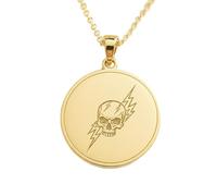 LKBEADS Collier pendentif tête de mort gravée d'un éclair, en argent sterling 925 plaqué or, avec chaîne câble de 45 cm (18 pouces). Bijou fait main pour homme et femme | LKD_EGP_00899