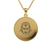 LKBEADS Collier pendentif tête de vampire gravée, forme ronde, en argent sterling 925 plaqué or, chaîne câble de 45 cm (18 pouces), bijou fait main pour homme et femme | LKD_EGP_00891
