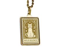 LKBEADS Collier pendentif Wild Silence en argent sterling 925 plaqué or, chaîne câble de 45,7 cm (18 pouces), breloque rectangulaire, bijou unisexe | LK_EMBO_00716
