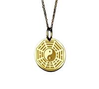 LKBEADS Collier pendentif Yin Yang en argent sterling 925 or |LK_NLC_00612 | Collier plaqué or avec pendentif rond gravé astrologique (22-24 mm) et chaîne maille câble de 45 cm (18 pouces).