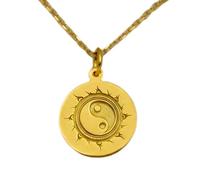 LKBEADS Collier pendentif Yin Yang en argent sterling 925 or |LK_NLC_01806 | round engraved lion medallion, gold plated, 18 inch cable chain, 1.5mm thick, courage strength animal