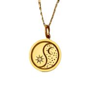 LKBEADS Collier pendentif Yin Yang Soleil et Lune | LK_NLC_01216 | Collier pendentif rond de 24 mm plaqué or orné d'un médaillon de balance céleste avec une chaîne câble de 45 cm (18 pouces).