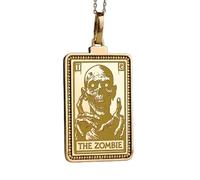 LKBEADS Collier pendentif Zombie gravé, en argent sterling 925 plaqué or, avec chaîne câble de 45 cm (18 pouces). Bijou fait main pour homme et femme | LKD_EGP_00365