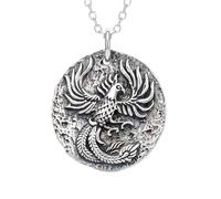 LKBEADS Collier phénix flamboyant petit modèle grec |LK_NLC_02642 | gold plated 22mm round religious medallion necklace christian faith engraved coin pendant with 18 inch