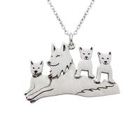 LKBEADS Collier représentant une louve et ses trois petits | LK_NLC_03067 | Pendentif porte-bonheur animal totem bijou mère-enfant cadeau de méditation nature 45 cm