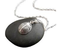 LKBEADS Collier scarabée ailé en argent sterling 925, symbole du soleil, symbole de protection, esprit rustique, mythologie égyptienne, renaissance, chaîne de 45 cm, plaqué argent | L_PN_0504