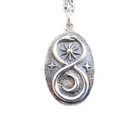 LKBEADS Collier serpent Ouroboros infini en argent sterling 925. Accent lune, soleil et étoile. Petit serpent mangeant sa queue, mystique, vie éternelle, Halloween | Chaîne de 45 cm | Plaqué argent |