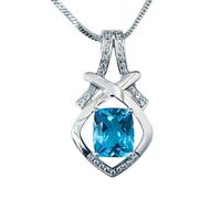 LKBEADS Collier trillon en argent sterling 925 avec topaze naturelle et zircone 37 x 19 mm, pendentif rond à facettes bleu, chaîne de 45 cm, énergie de guérison, bijoux spirituels, cadeau | gmpd_0244