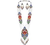 LKBEADS Collier ukrainien Gerdan avec médaillon rose folklorique et boucles d'oreilles assorties, perles de rocaille, bijoux traditionnels multicolores faits main, bijoux ukrainiens |LK_UKRN_0750