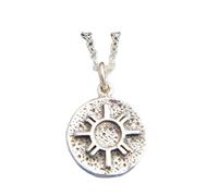 LKBEADS Collier Zia Sun en argent sterling 925, petite amulette, bijou zen yoga, symbole du cercle de vie, pendentif magique blanc | avec chaîne de 45 cm | plaqué argent | L_PN_0478