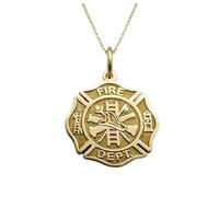 LKBEADS Croix de Malte des pompiers en argent massif 925 | LK_NLC_00776 | Collier pendentif plaqué or 28 mm insigne de pompier gravé avec chaîne câble de 45 cm (18 pouces) service d'honneur
