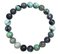 LKBEADS Émeraude naturelle 8 mm | Pierre ronde à taille lisse | Pierre multicolore | Bracelet élastique énergétique | Bracelet de guérison | Bijou fait main | LK_WOSB_00800_6.5