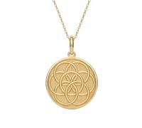 LKBEADS Fleur de Vie en argent sterling 925 géométrie sacrée | LK_NLC_00607 | Collier pendentif plaqué or médaillon rond de 28 mm avec symbole et chaîne câble de 45 cm harmonie spirituelle