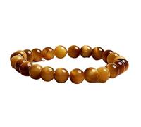 LKBEADS Œil de tigre naturel 8 mm | Pierre ronde à taille lisse | Pierre brune | Bracelet extensible symbole de confiance | Bracelet courage | Bijou fait main | LK_WOSB_00042_7.5