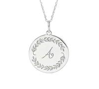 LKBEADS Lettre initiale A gravée en argent sterling 925 | LK_NLC_02401 | round medallion 24mm with 18 inch cable chain nature inspired animal jewelry durable tarnish resistant