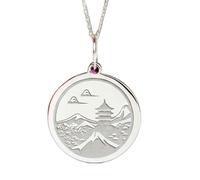 LKBEADS Pagode japonaise représentant un paysage de montagne | LK_NLC_02316 | plated twin fish round medallion astrology charm with 18 inch cable chain celestial jewelry gift