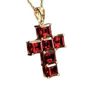 LKBEADS Pendentif carré facetté en grenat naturel rouge 22 x 12 mm, collier croix en argent sterling 925 avec chaîne câble de 45 cm, énergie, passion, protection, chakra racine, cadeau | gmpd_0361