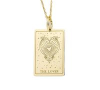LKBEADS Pendentif carte de tarot « L'Amoureux » | LK_NLC_00169 | Collier plaqué or avec pendentif cœur gravé (24 x 16 mm) et chaîne maille câble de 45 cm (18 pouces) bijou symbolique cadeau