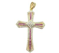 LKBEADS Pendentif croix chrétienne | orné de plusieurs pierres, en acier inoxydable plaqué or, 50 x 33 mm | bijou Jésus | LK_CHP_0159_W